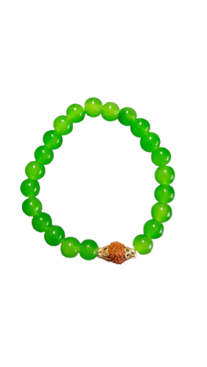 AIDARUD020 Bracelet Green beads with one Rudraksha