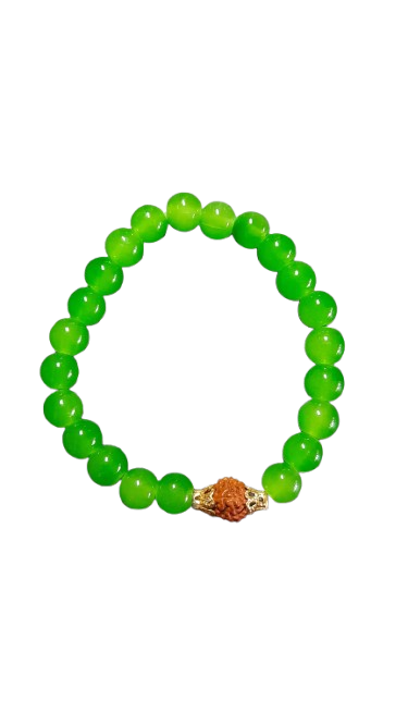 AIDARUD020 Bracelet Green beads with one Rudraksha