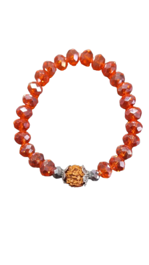 AIDARUD022 Bracelet Orange beads with one Rudraksha