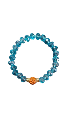 AIDARUD023 Bracelet Sparkling Blue beads with one Rudraksha