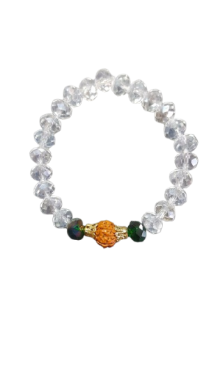 AIDARUD024 Bracelet Sparkling Crystal white beads with one Rudraksha