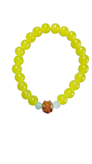 AIDARUD025 Bracelet Yellow beads with one Rudraksha